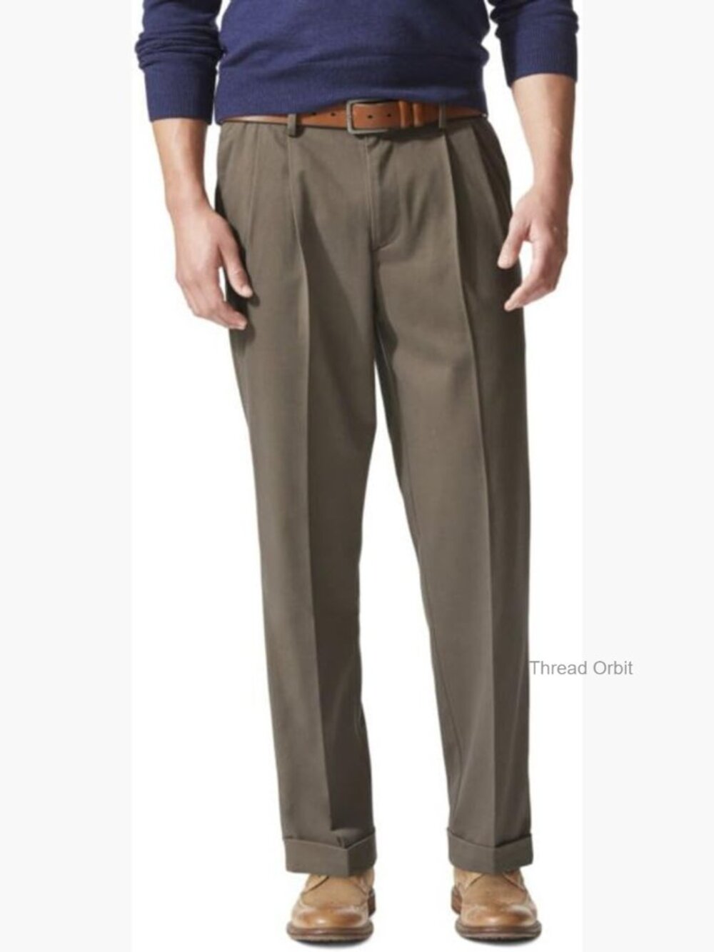 Men's Relaxed Fit Comfort Khaki Pants - Pleated Dress Pants, 34x32